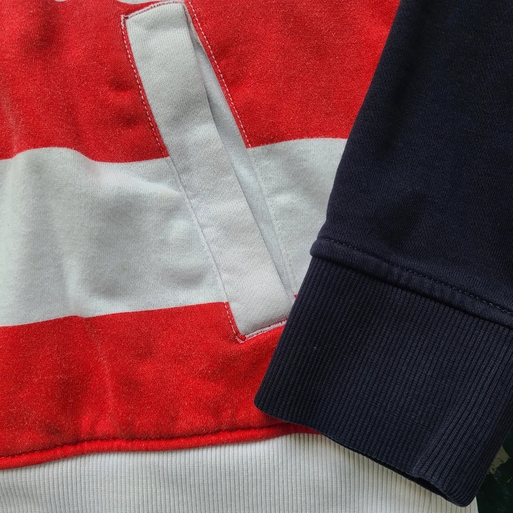 Tommy Hilfiger Striped Colorblock Red White and Blue‎ Hoodie size Large - Picture 5 of 9